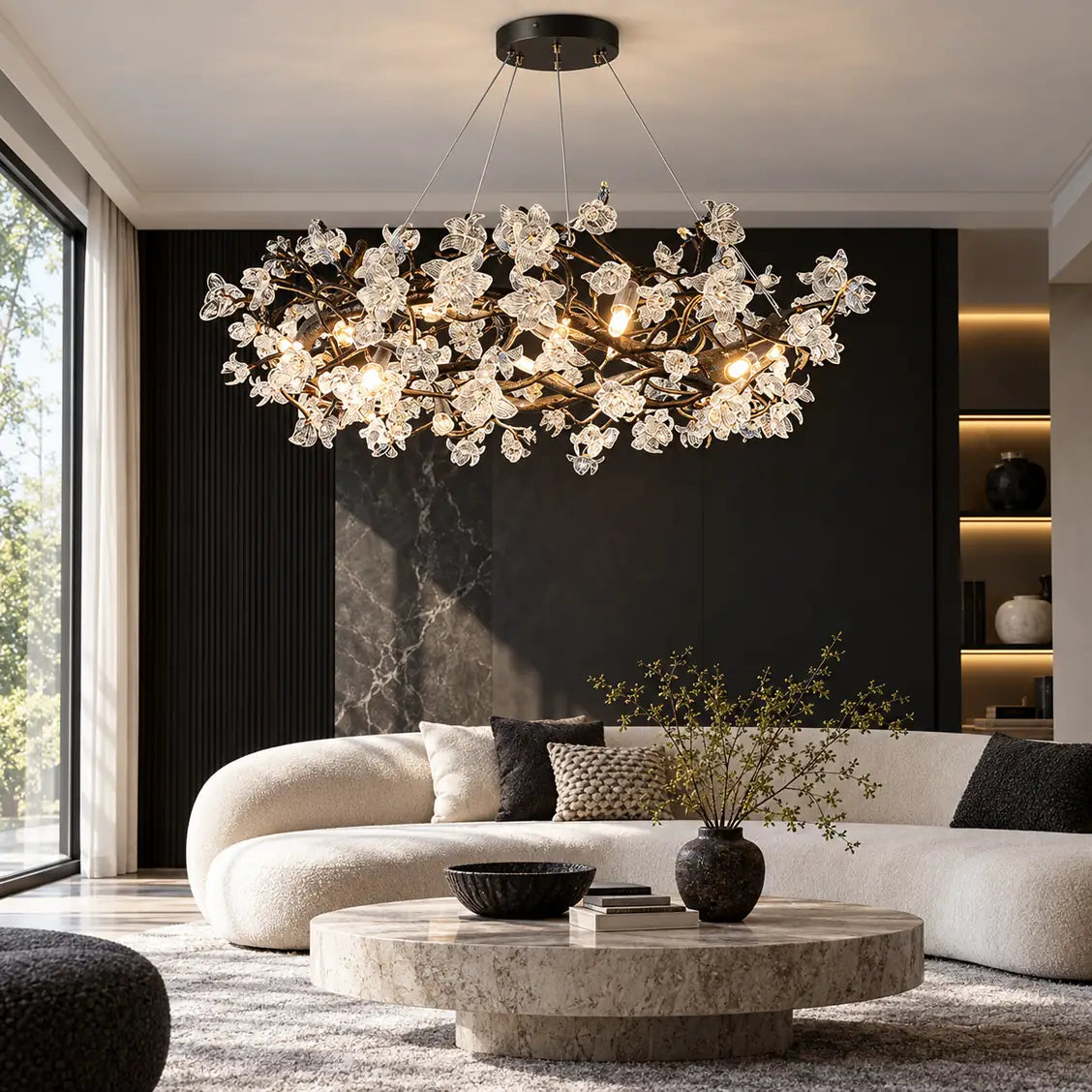 Nadia Rustic Branch Chandelier Black / Round 25.59" (65cm) / Warm White 2700K Modern Chandelier