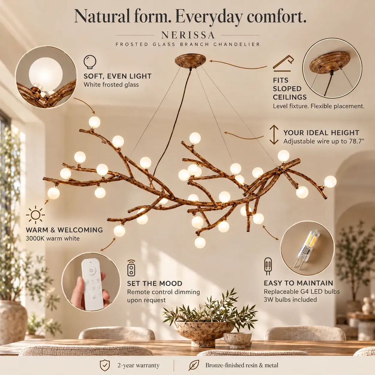 Nerissa Frosted Glass Branch Chandelier Modern Chandelier