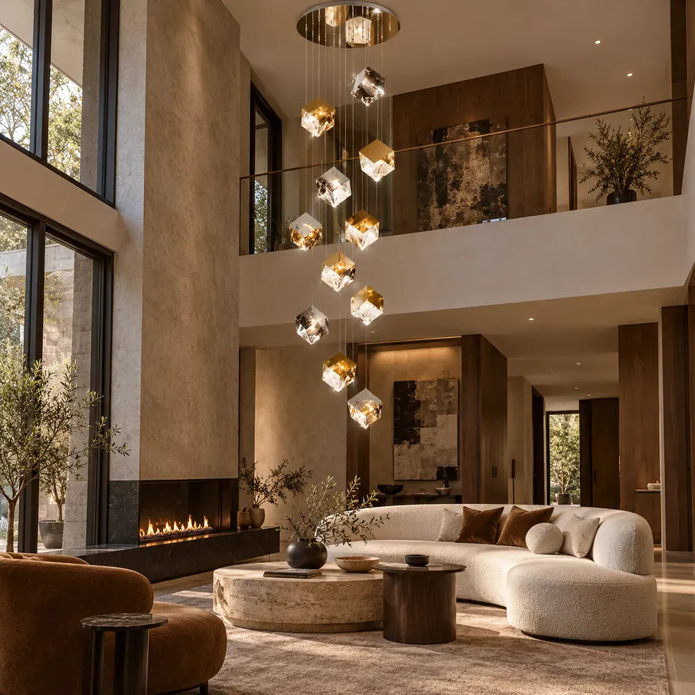 Noe Minimalist Staircase Chandelier 1 / Silver / Warm White 3000K Modern Chandelier