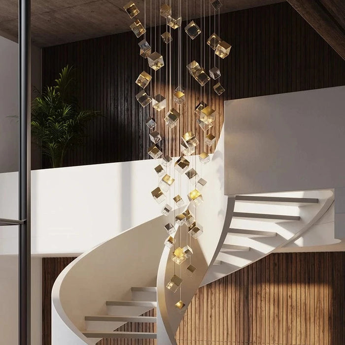 Noe Minimalist Staircase Chandelier compact fixture for single-story stairwells