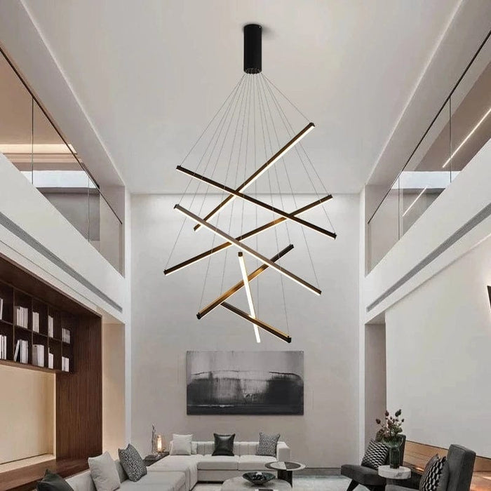 Noir Modern Staircase Chandelier sleek black smart-controlled fixture