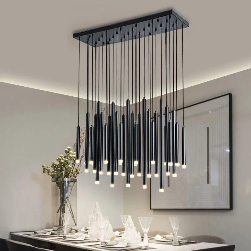 Nordi Rectangle Dining Room Chandelier Black / 14 / Warm White 3000K Modern Chandelier