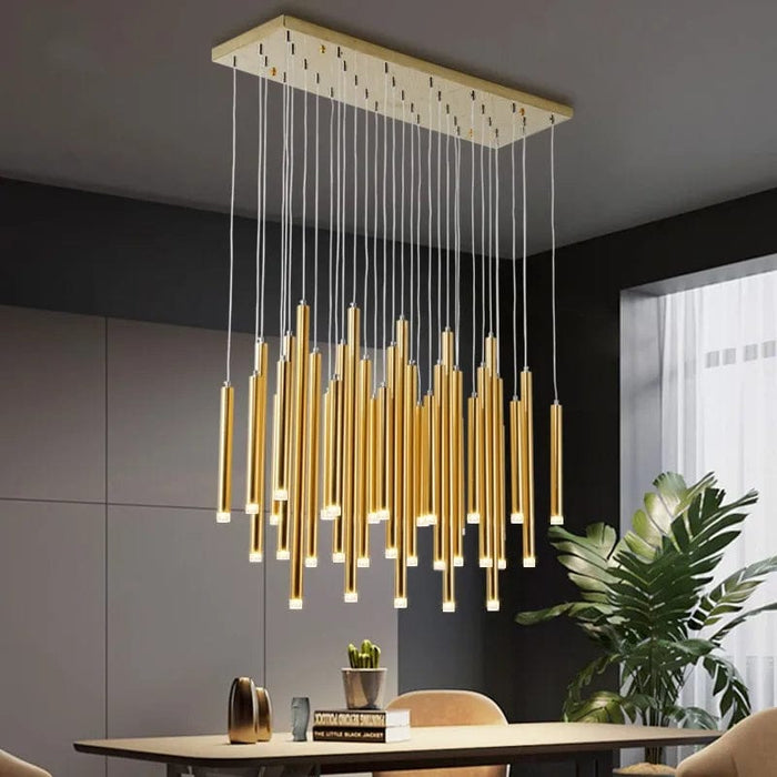 Nordi Rectangle Dining Room Chandelier in gold for long tables