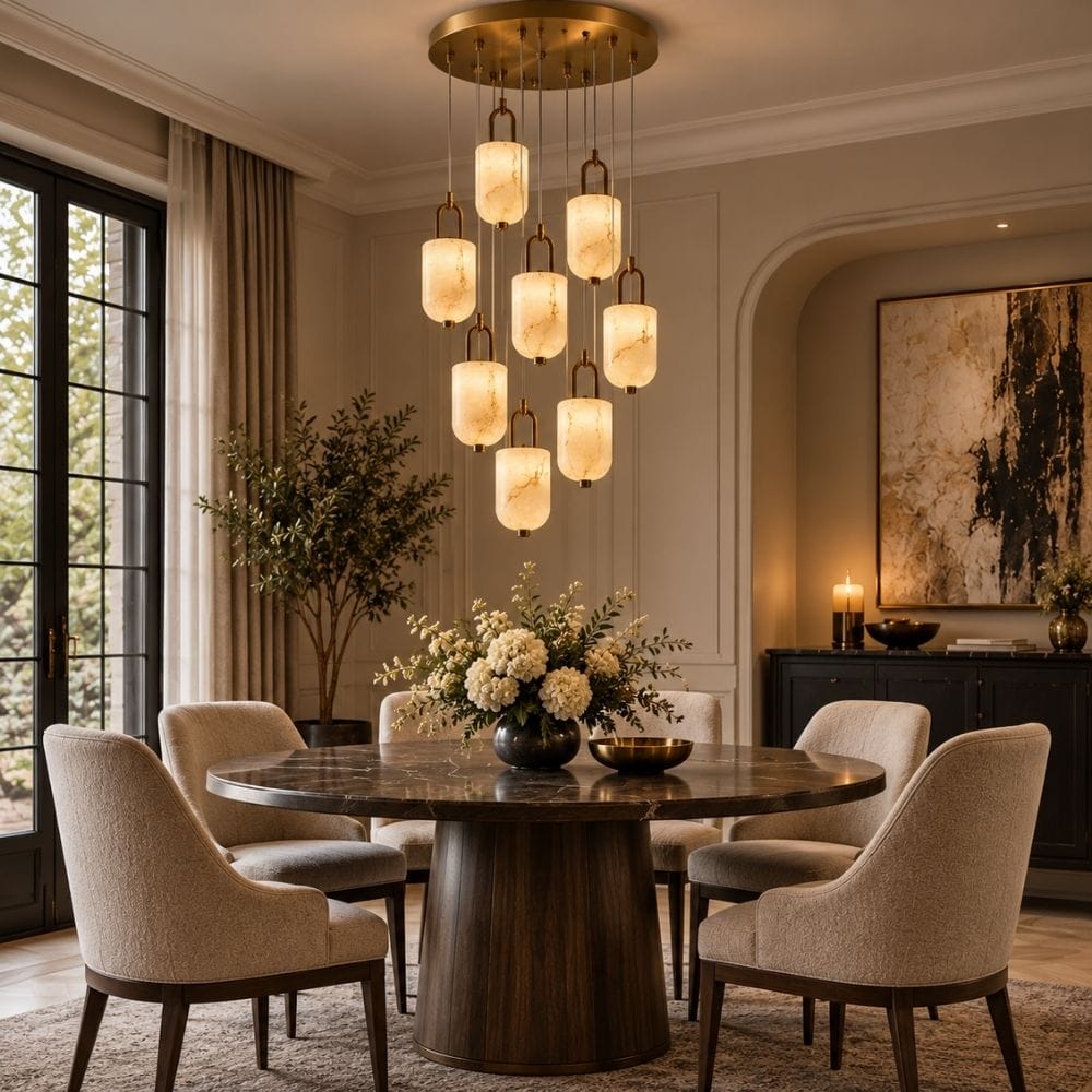 Norelle Alabaster Cluster Chandelier 15 / White Light 6000K Modern Chandelier