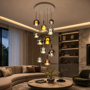 Noreva Smoked Glass Cluster Chandelier 1 / Chrome / Warm Light 3000K Modern Chandelier