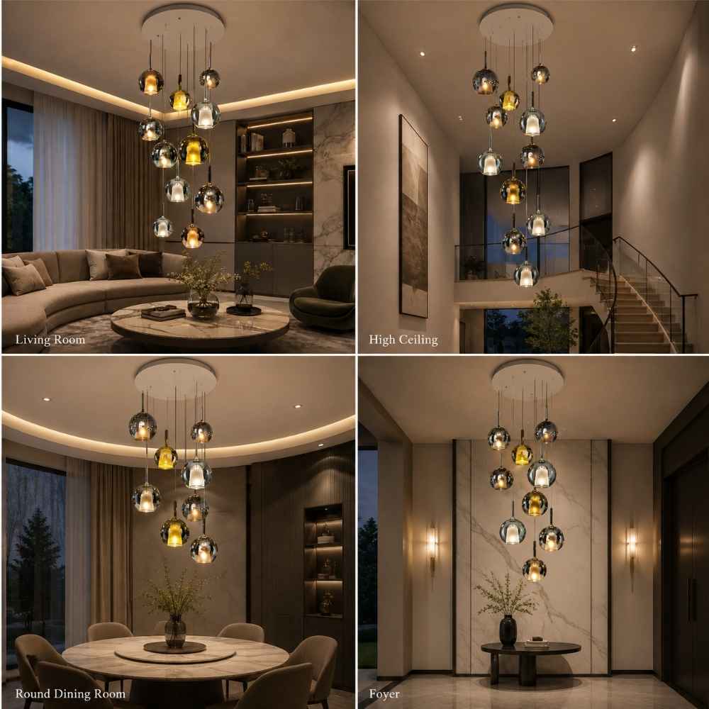 Noreva Smoked Glass Cluster Chandelier Modern Chandelier
