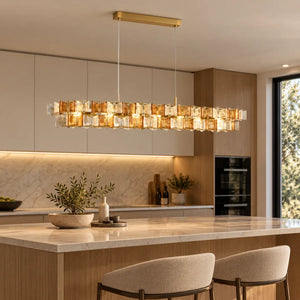 Nova Contemporary Glass Chandelier Rectangle 37.40"(95cm) / Amber-Transparent / Warm light 2700K Modern Chandelier