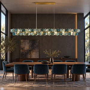 Nova Contemporary Glass Chandelier Rectangle 37.40"(95cm) / Blue / Warm light 2700K Modern Chandelier