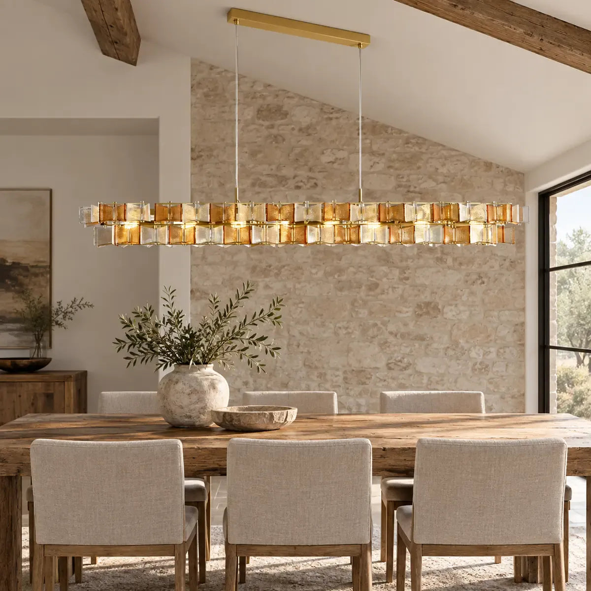 Nova Contemporary Glass Chandelier Rectangle 49.21"(125cm) / Amber-Transparent / Warm light 2700K Modern Chandelier