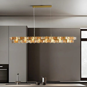 Nova Contemporary Glass Chandelier Rectangle 49.21"(125cm) / Amber-Transparent / White light Modern Chandelier