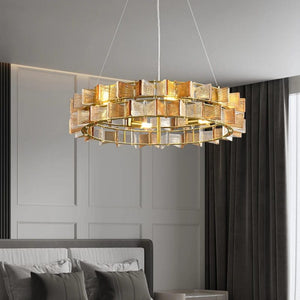 Nova Contemporary Glass Chandelier Round 38.58"(98cm) / Amber-Transparent / White light Modern Chandelier