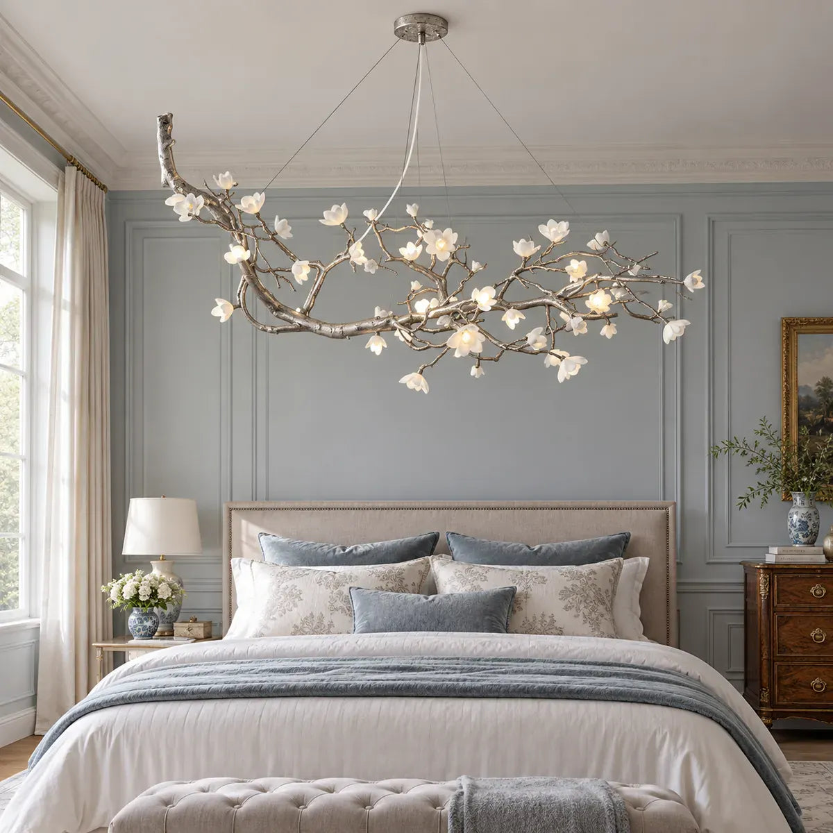 Nyra Modern Tree Branch Chandelier | Ceramic Flower Light – Modern