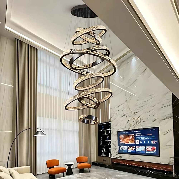 Olive Black Staircase Chandelier spiral form bold modern design