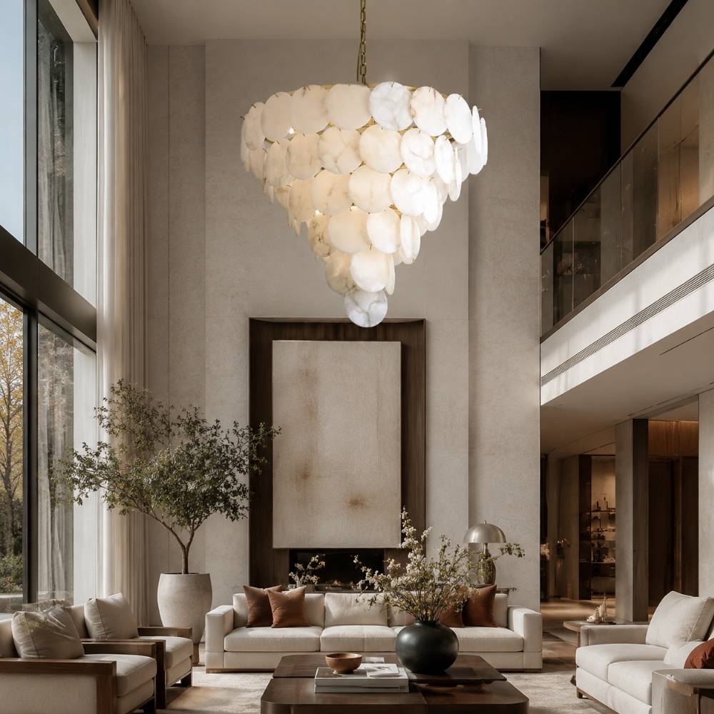 Orelia Sculptural Marble Chandelier 5 Tier D35" / Warm Light 2700K Modern Chandelier