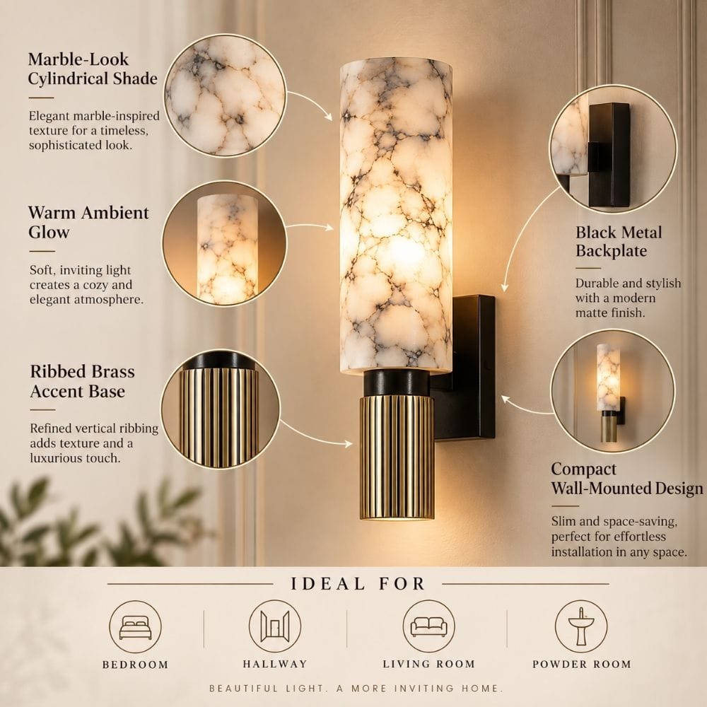 Orlisse Marble Cylinder Wall Sconce Modern Chandelier