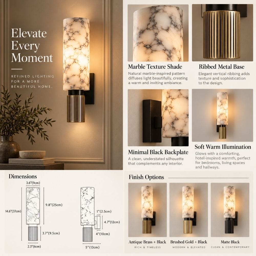 Orlisse Marble Cylinder Wall Sconce Modern Chandelier