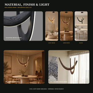 Orvenza Curved Wood LED Chandelier Modern Chandelier