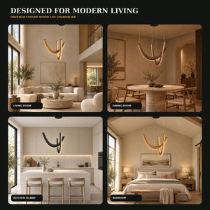 Orvenza Curved Wood LED Chandelier Modern Chandelier