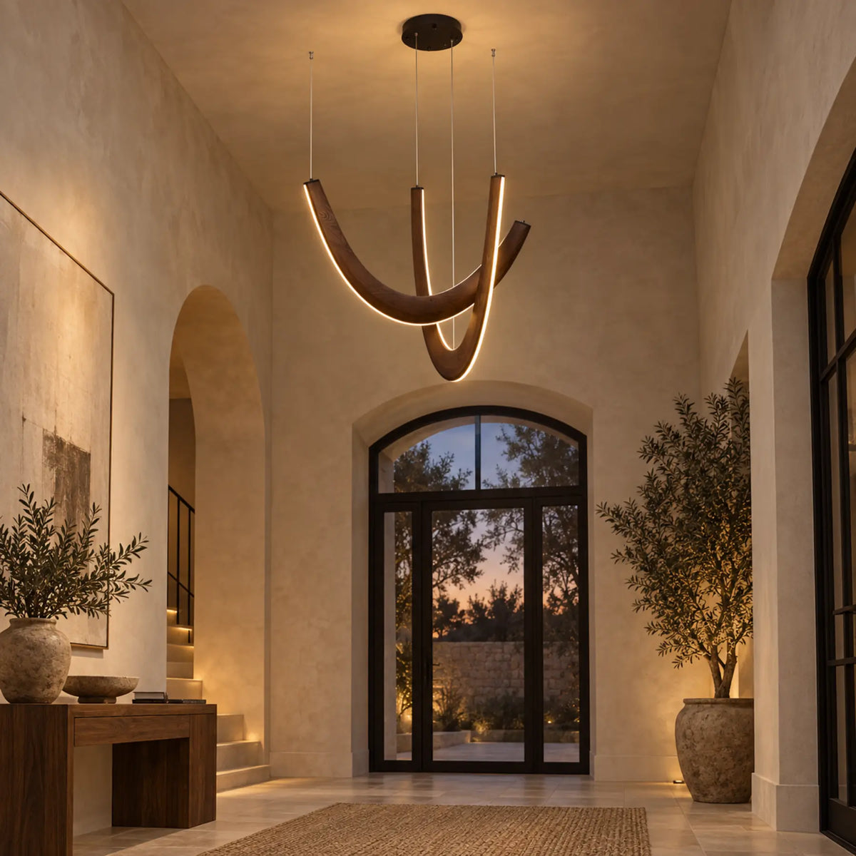 Orvenza Curved Wood LED Chandelier Modern Chandelier