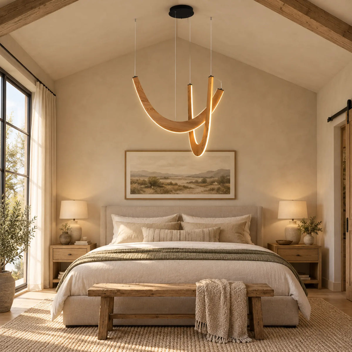 Orvenza Curved Wood LED Chandelier Modern Chandelier