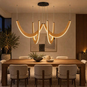 Orvenza Curved Wood LED Chandelier Modern Chandelier