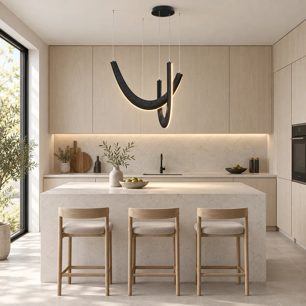 Orvenza Curved Wood LED Chandelier 2 / Black / Warm White 3000K Modern Chandelier