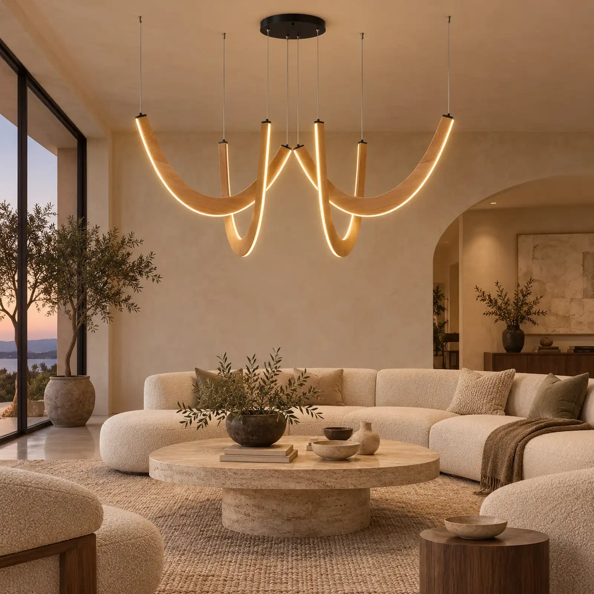 Orvenza Curved Wood LED Chandelier Black / 4 / Warm White 3000K Modern Chandelier