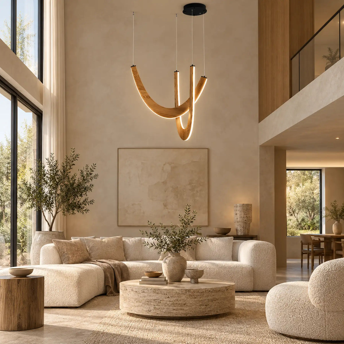 Orvenza Curved Wood LED Chandelier Light Wood / Warm White 3000K Modern Chandelier