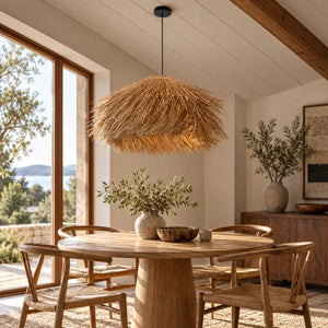 Piper Rattan Pendant Chandelier 19.69" (50 cm) / Warm White 3000K Modern Chandelier