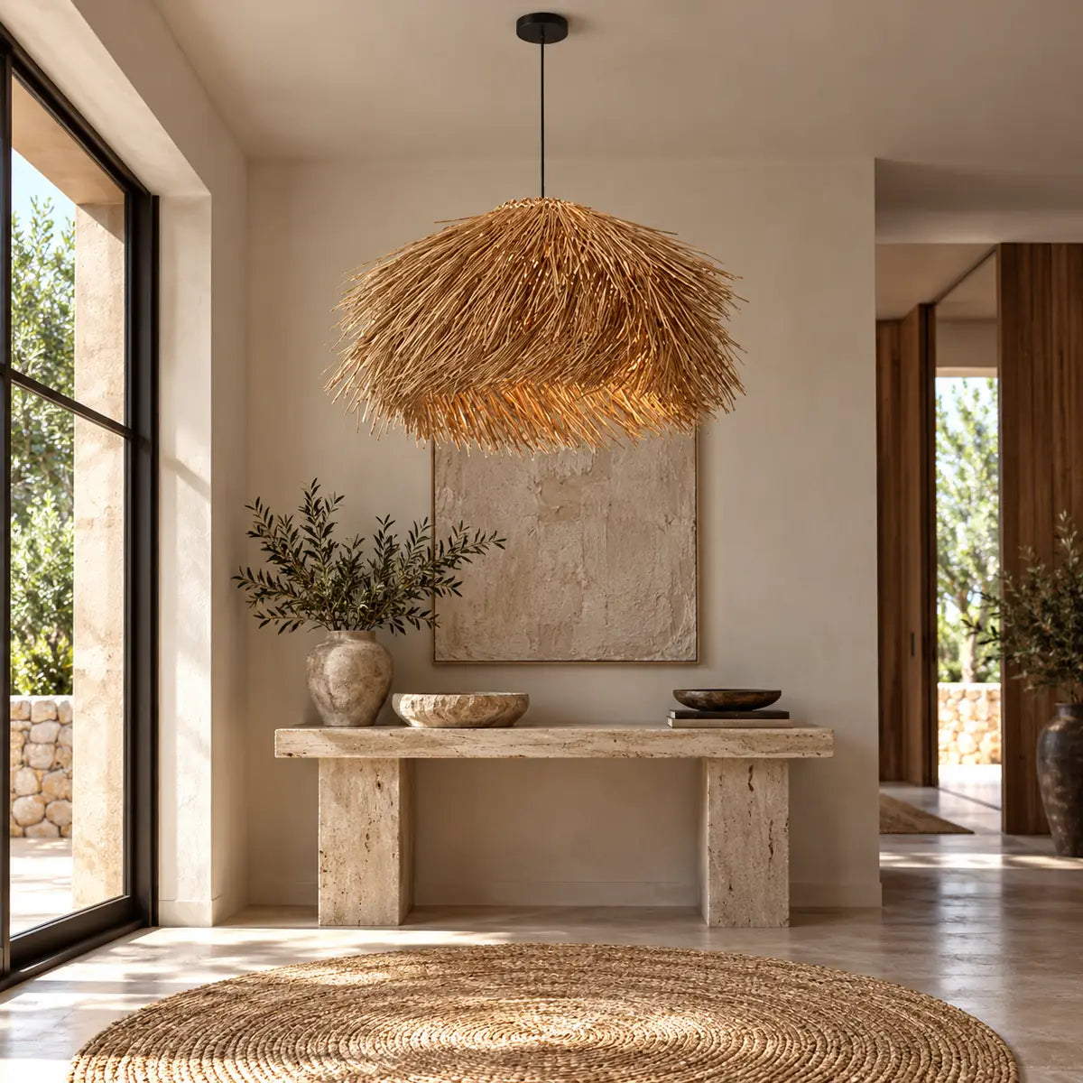 Piper Rattan Pendant Chandelier 23.62" (60 cm) / Warm White 3000K Modern Chandelier