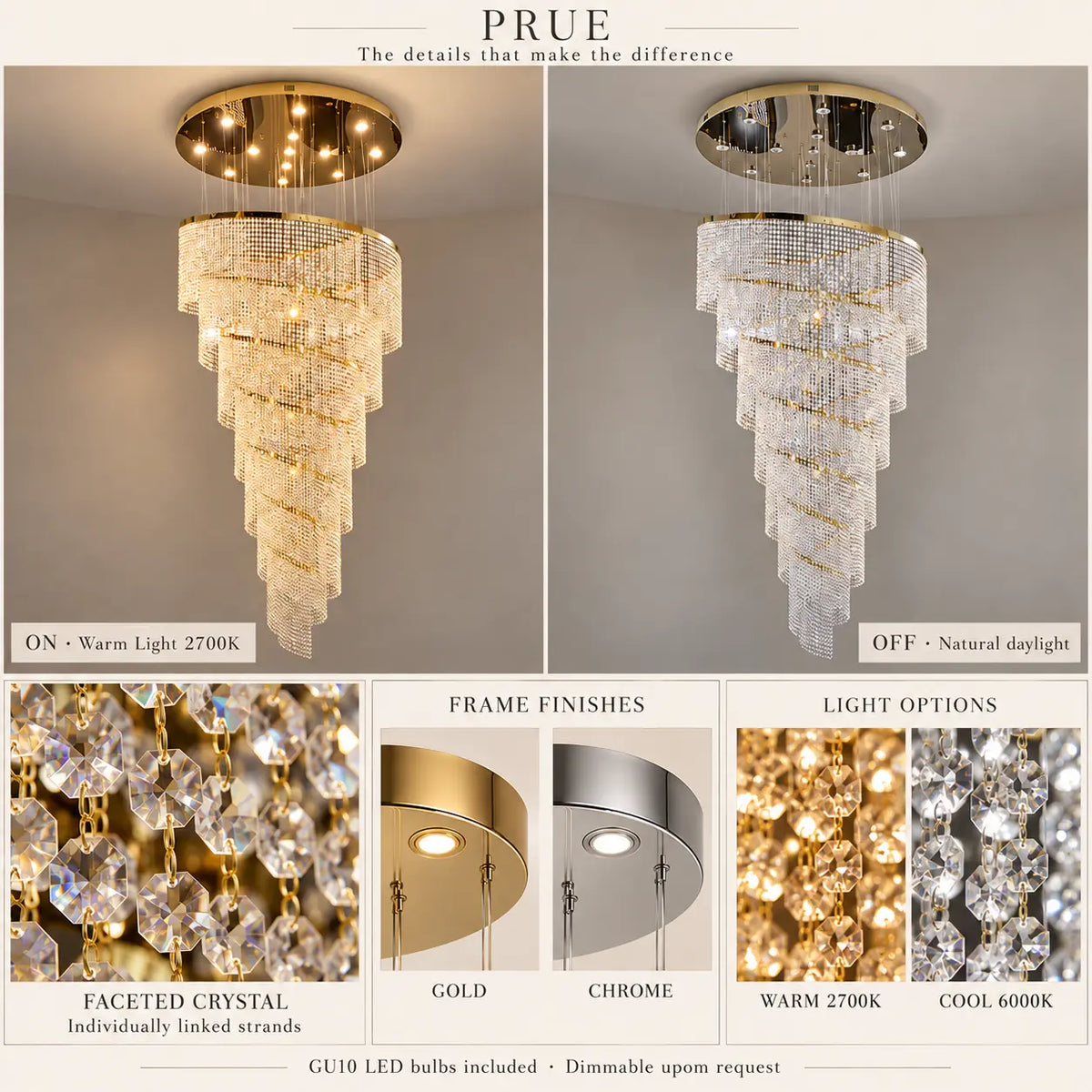 Prue Extra Large Crystal Chandelier Modern Chandelier