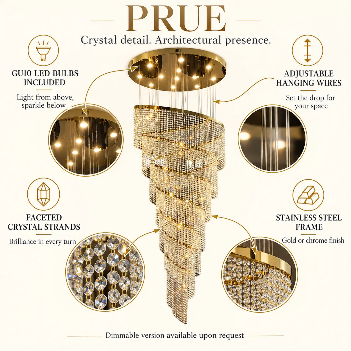 Prue Extra Large Crystal Chandelier Modern Chandelier
