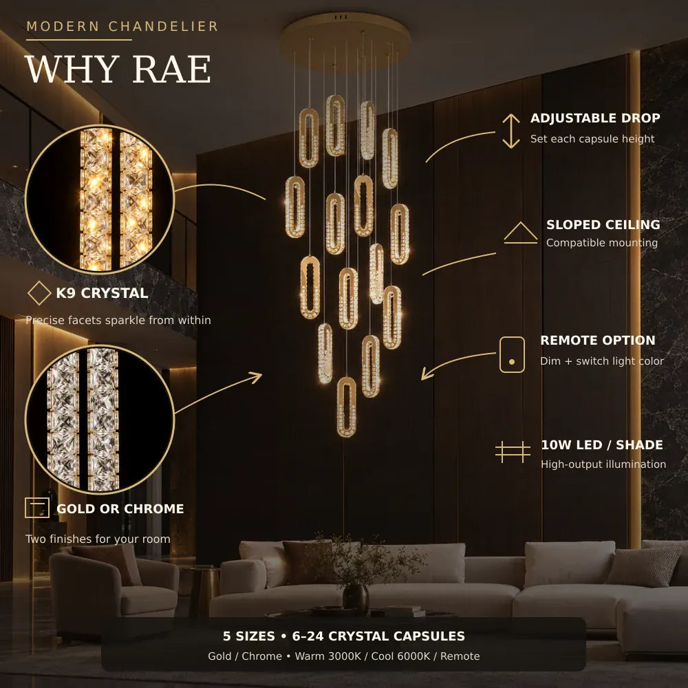 Rae Crystal Staircase Chandelier Modern Chandelier