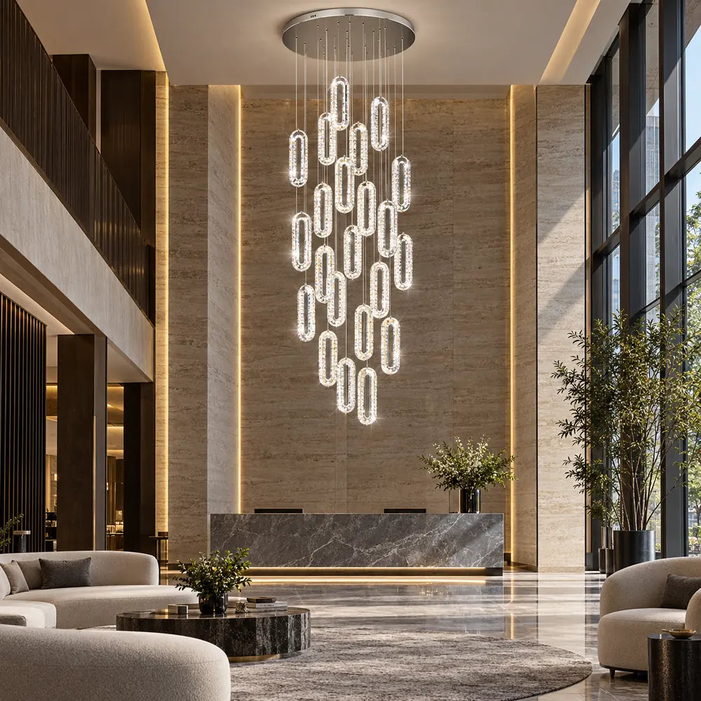 Rae Crystal Staircase Chandelier Chrome / 6 / Warm White 3000K Modern Chandelier