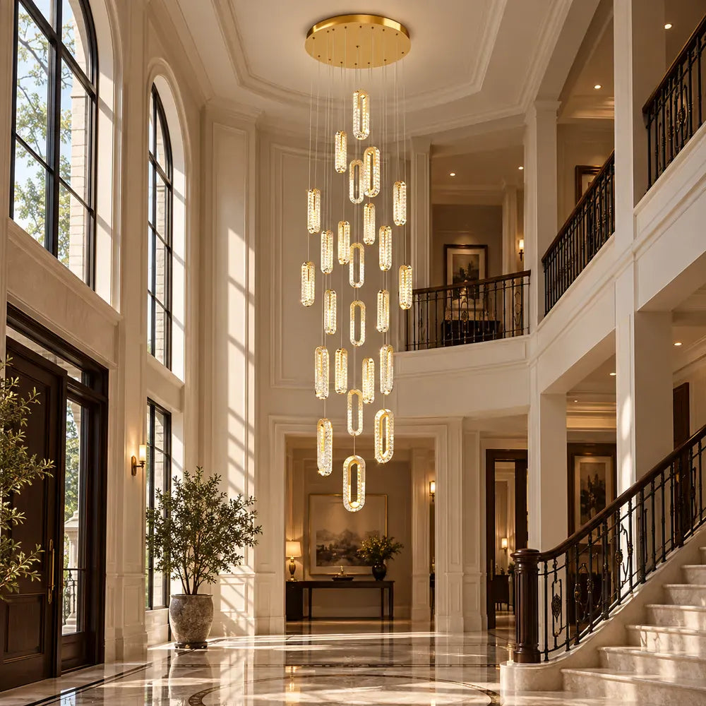 Rae Crystal Staircase Chandelier Gold / 6 / Warm White 3000K Modern Chandelier