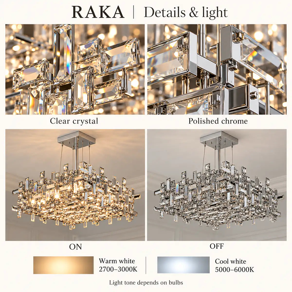 Raka Luxury Chrome Crystal Chandelier Modern Chandelier