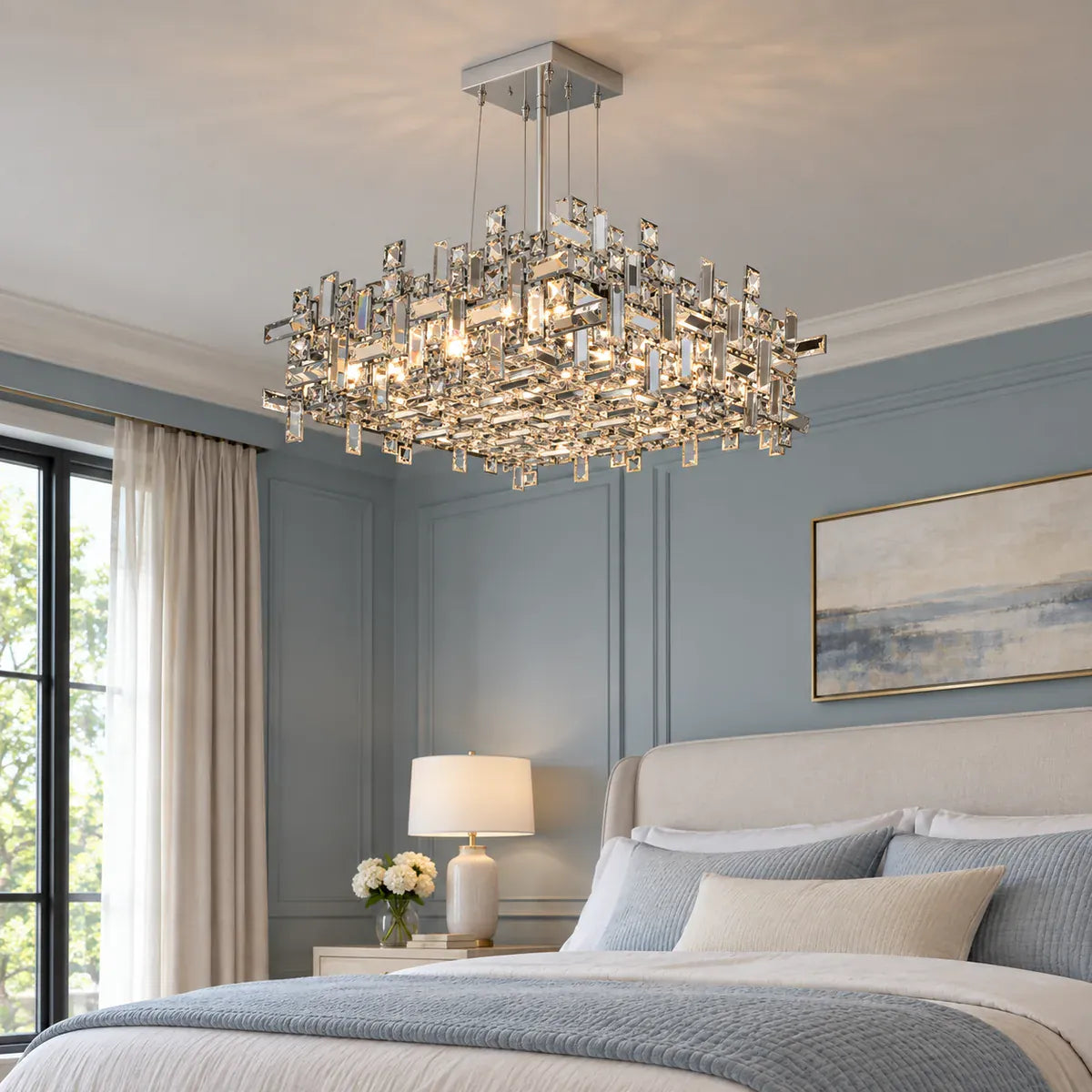 Raka Luxury Chrome Crystal Chandelier Modern Chandelier