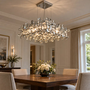 Raka Luxury Chrome Crystal Chandelier Sqare 19.69" (50cm) / Warm Light 2700K Modern Chandelier
