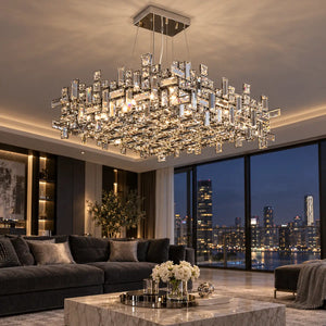 Raka Luxury Chrome Crystal Chandelier Sqare 31.50" (80cm) / Warm Light 2700K Modern Chandelier