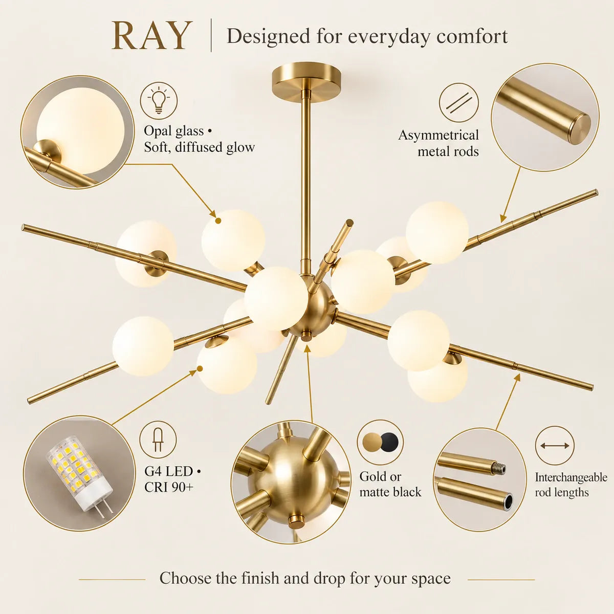 Ray Modern Sputnik Chandelier Modern Chandelier