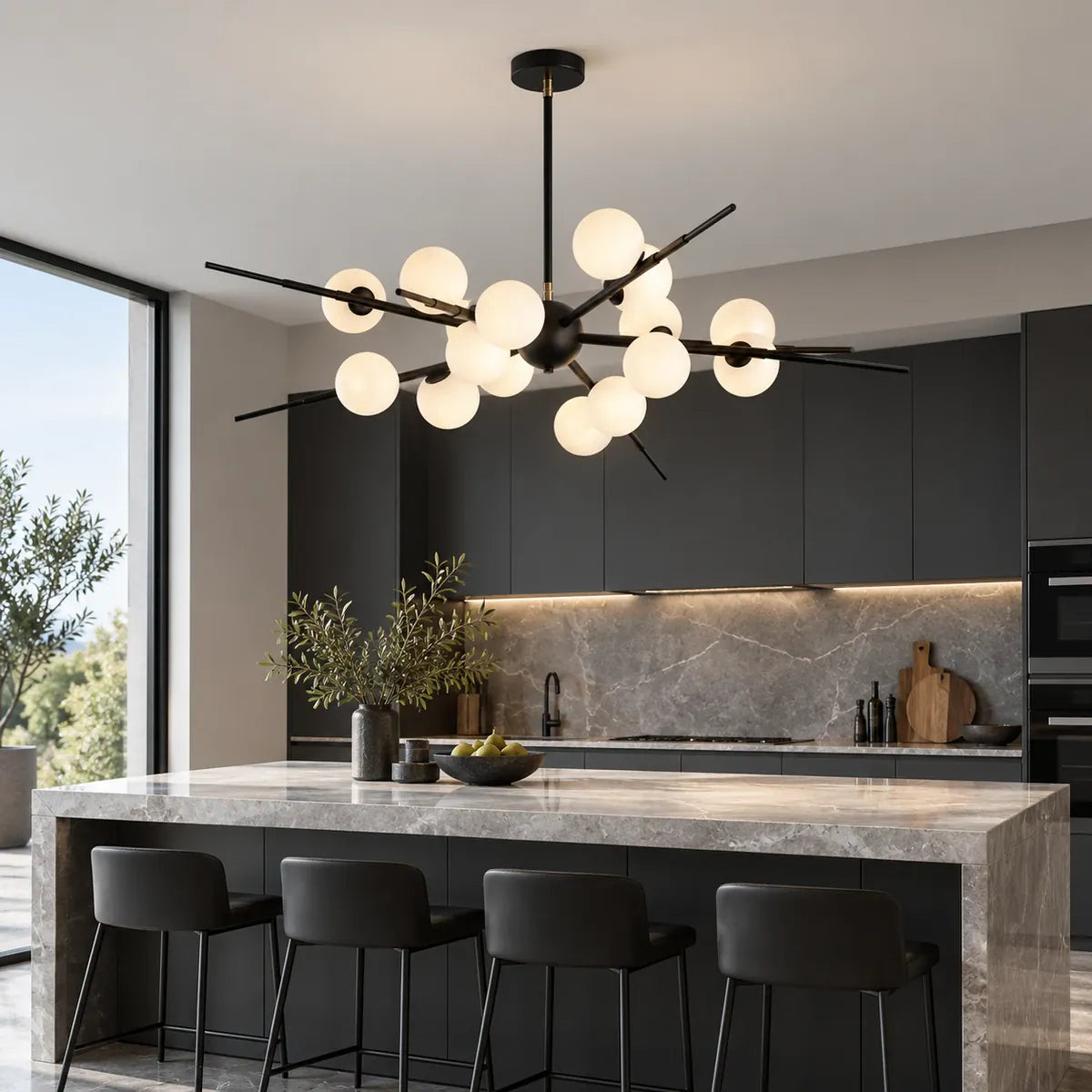 Ray Modern Sputnik Chandelier Black / 12 / Warm White 2700K Modern Chandelier