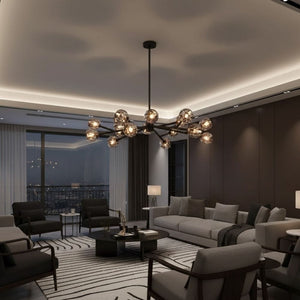 Robin Boule de Crystal Chandelier Black / Warm White 3000K / D80xH20cm 9-Light Modern Chandelier