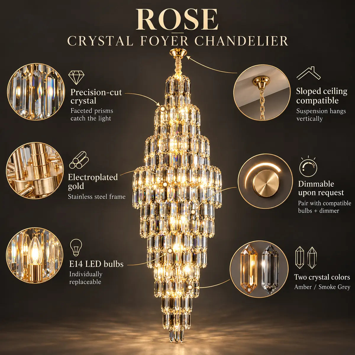 Rose Crystal Foyer Chandelier Modern Chandelier