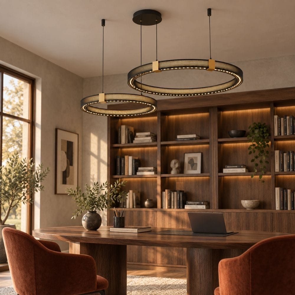 Rovian Contemporary Industrial Ring LED Chandelier 2 Rings – D23.6" + D31.4" / Warm Light 3000K Modern Chandelier