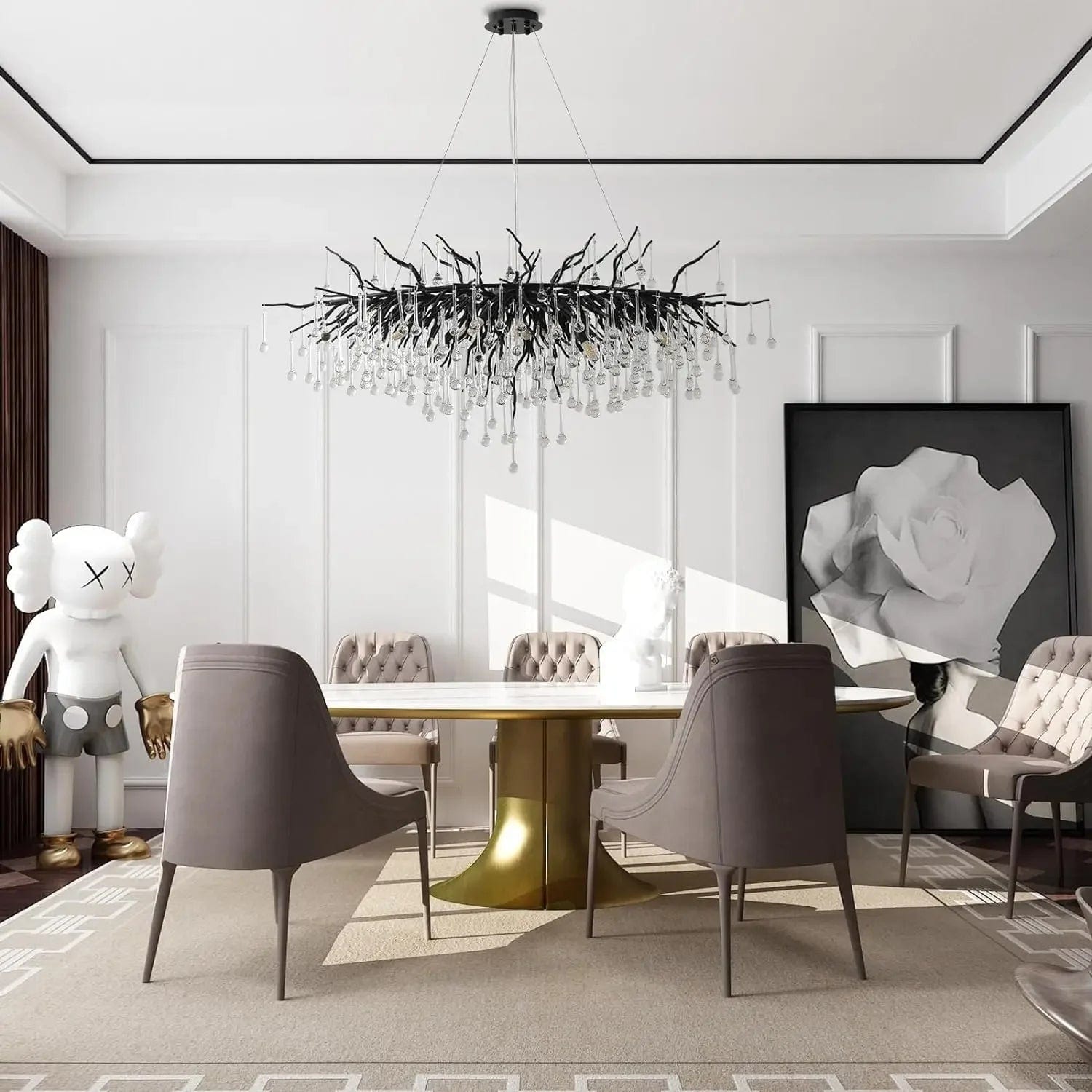 Royal Branch Crystal Chandelier Black / L 47.24" (120 cm) / Warm White 3000K Modern Chandelier