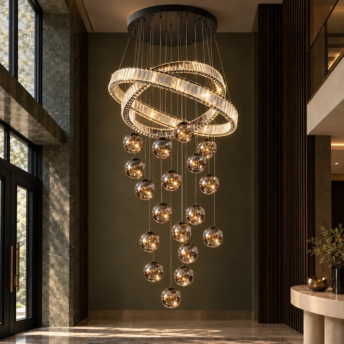 Saige Luxury Staircase Chandelier Black / 19 / Warm White 3000K Modern Chandelier