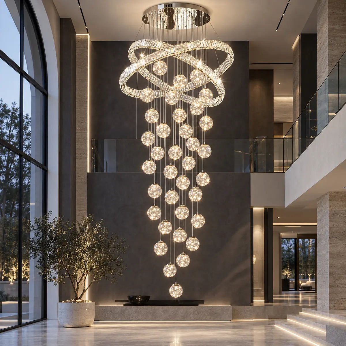 Saige Luxury Staircase Chandelier Silver / 19 / Warm White 3000K Modern Chandelier