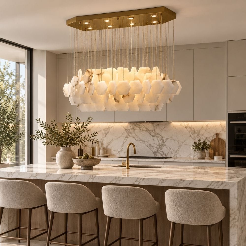 Seraya Modern Marble Linear Chandelier L39.37" (100 cm) / Warm White 2700K Modern Chandelier
