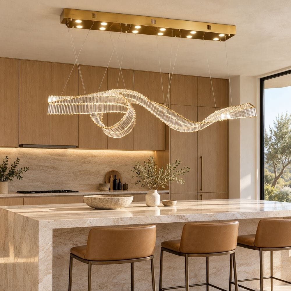 Sevya Kitchen Island Crystal Chandelier Gold / L39.4'' / Warm White 3000K Modern Chandelier