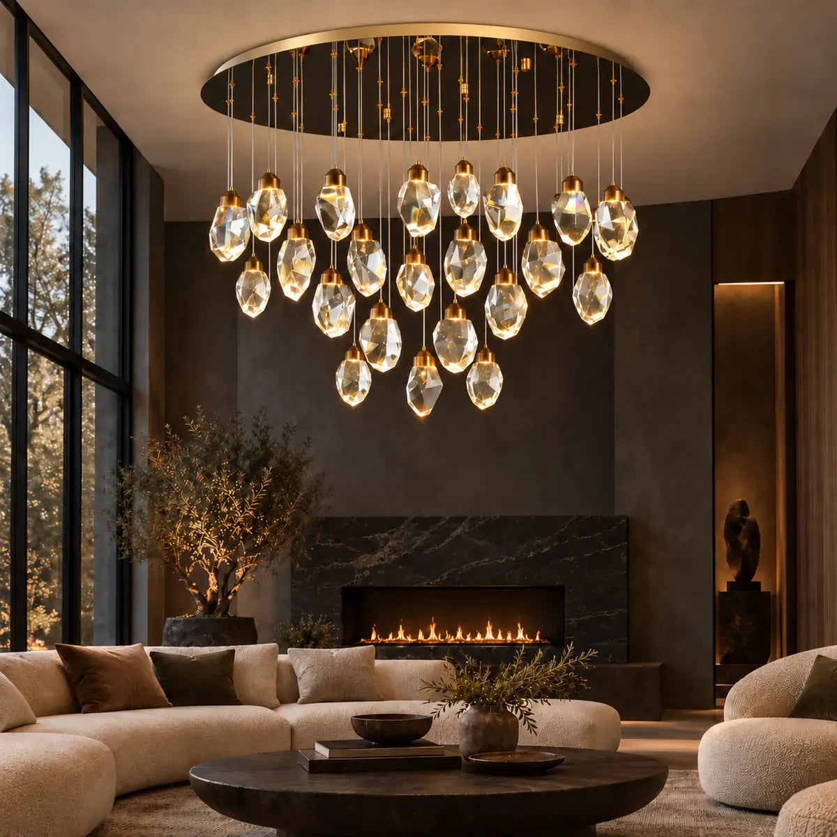 Shade Crystal Stone Chandelier Round 11 / Warm White 3000K Modern Chandelier